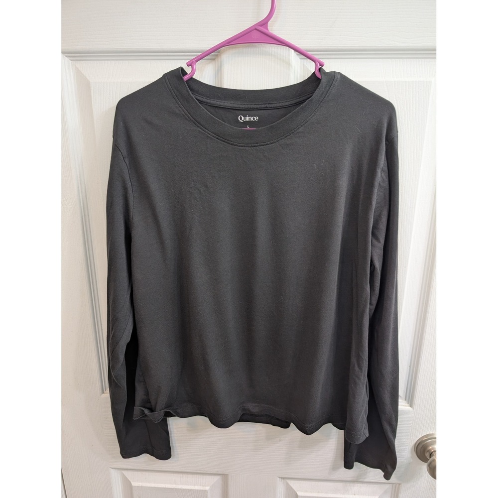 Quince Long Sleeve Tee Womens Black‎ Cotton Modal Crew Neck Top - Size L